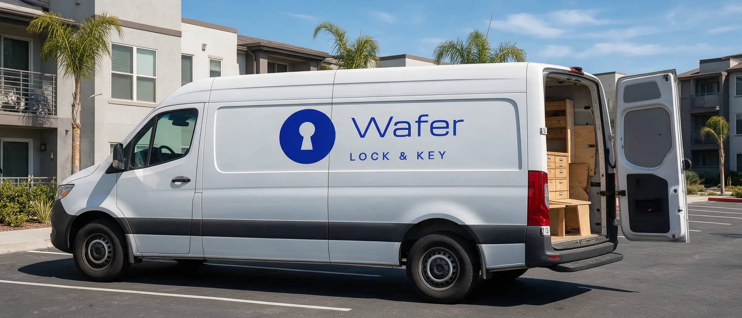 Wafer Lock & Key van in an apartment-complex lot in Santa Clara